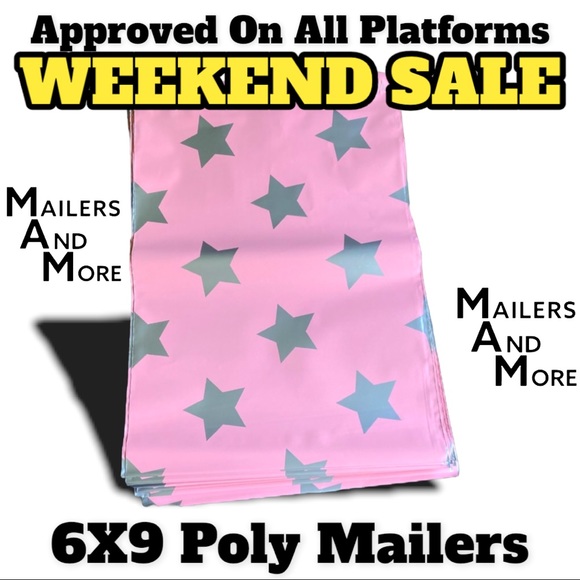 Mailers And More Other - 25 6X9 Pink Star Poly Mailers, shipping supplies, packing envelopes WEEKEND SALE